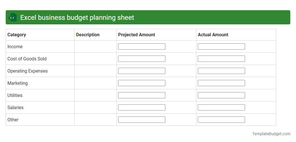 Excel business budget planning sheet