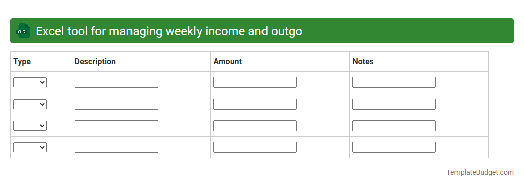Excel tool for managing weekly income and outgo