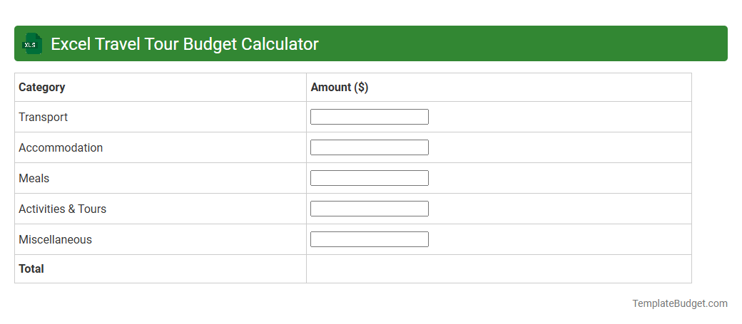 Excel Travel Tour Budget Calculator