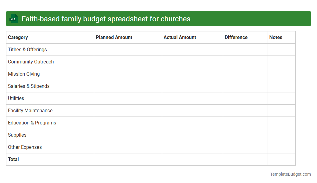 Faith-based family budget spreadsheet for churches