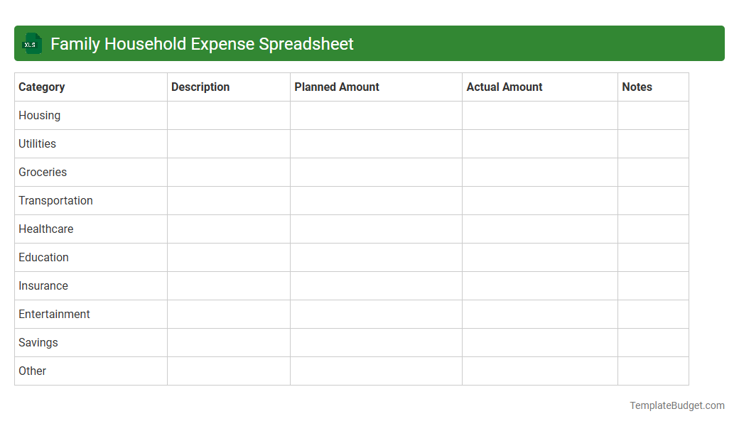 Family Household Expense Spreadsheet