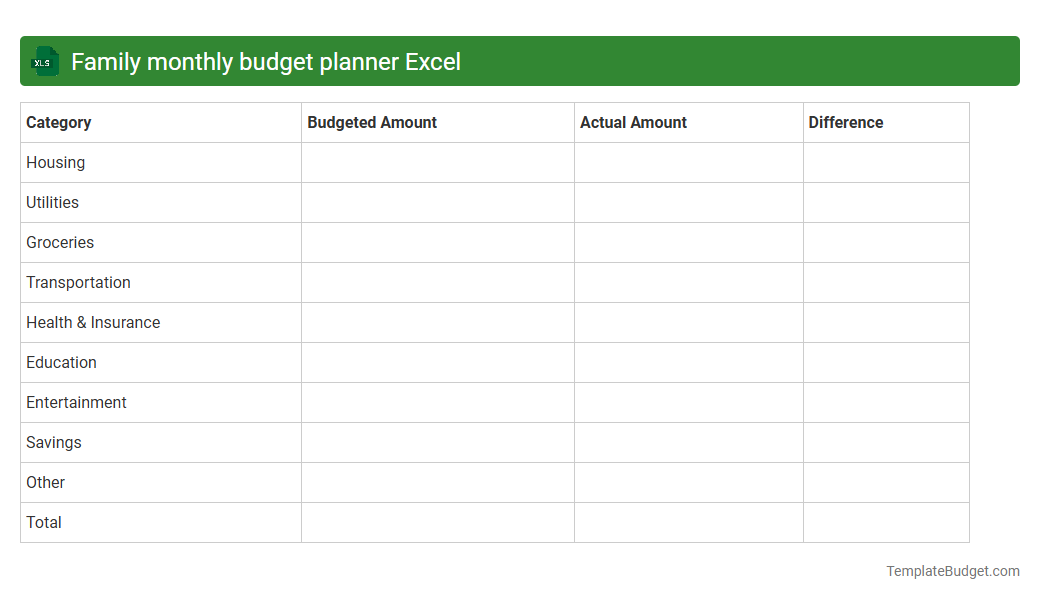 Family monthly budget planner Excel