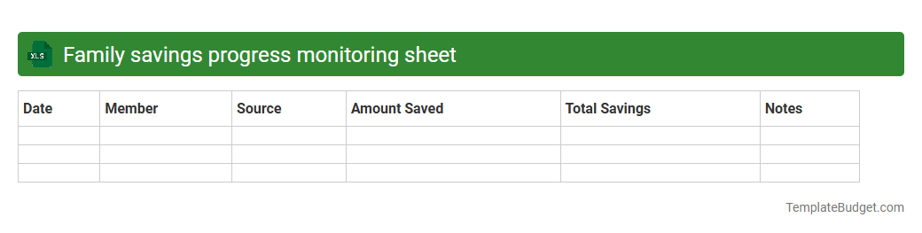 Family savings progress monitoring sheet
