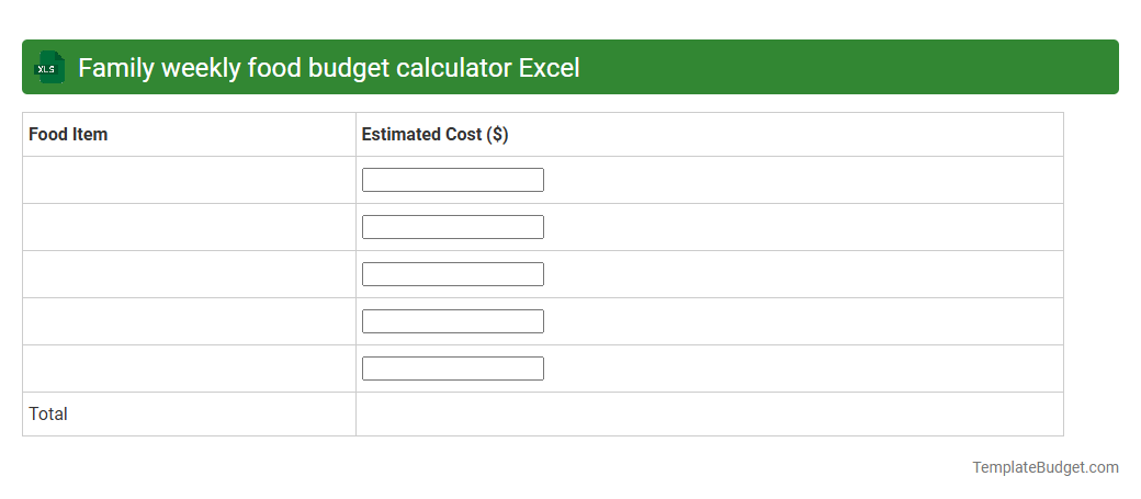 Family weekly food budget calculator Excel