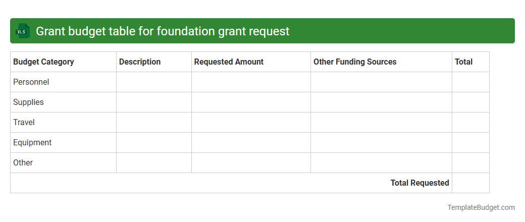 Grant budget table for foundation grant request