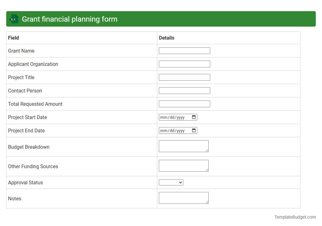 Grant financial planning form