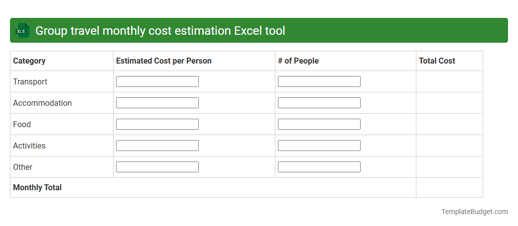 Group travel monthly cost estimation Excel tool