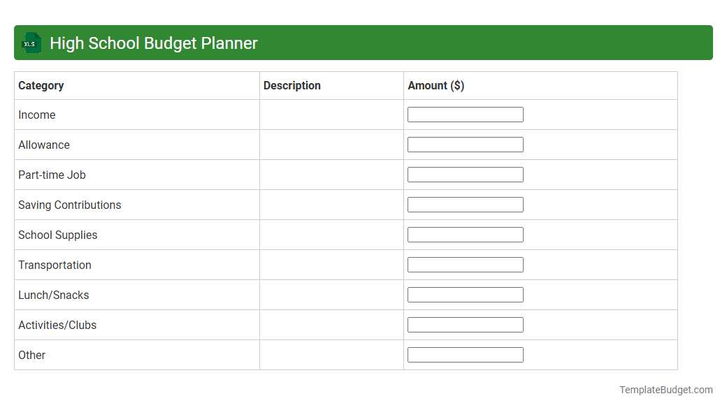 High School Budget Planner