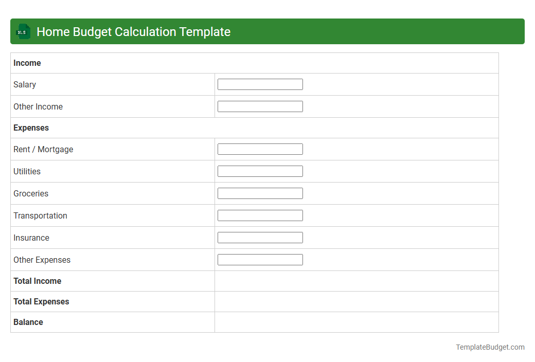 Home Budget Calculation Template