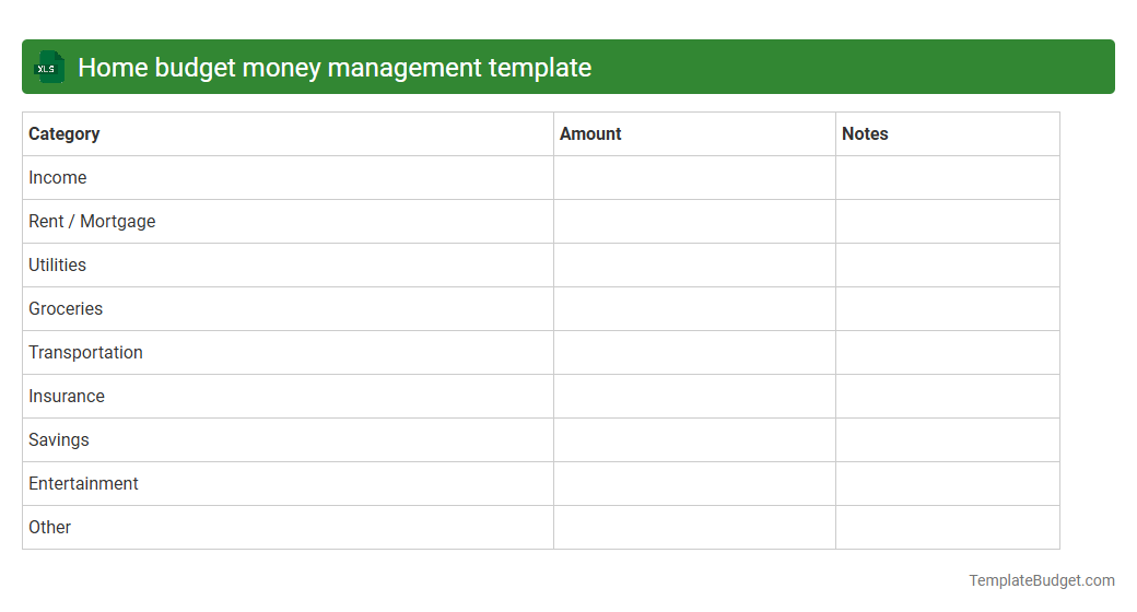 Home budget money management template