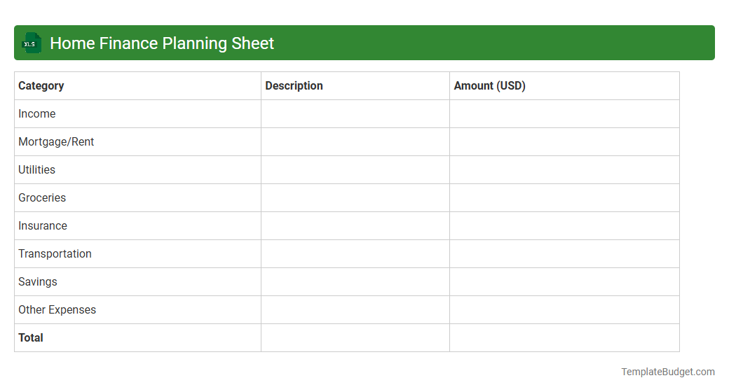 Home Finance Planning Sheet
