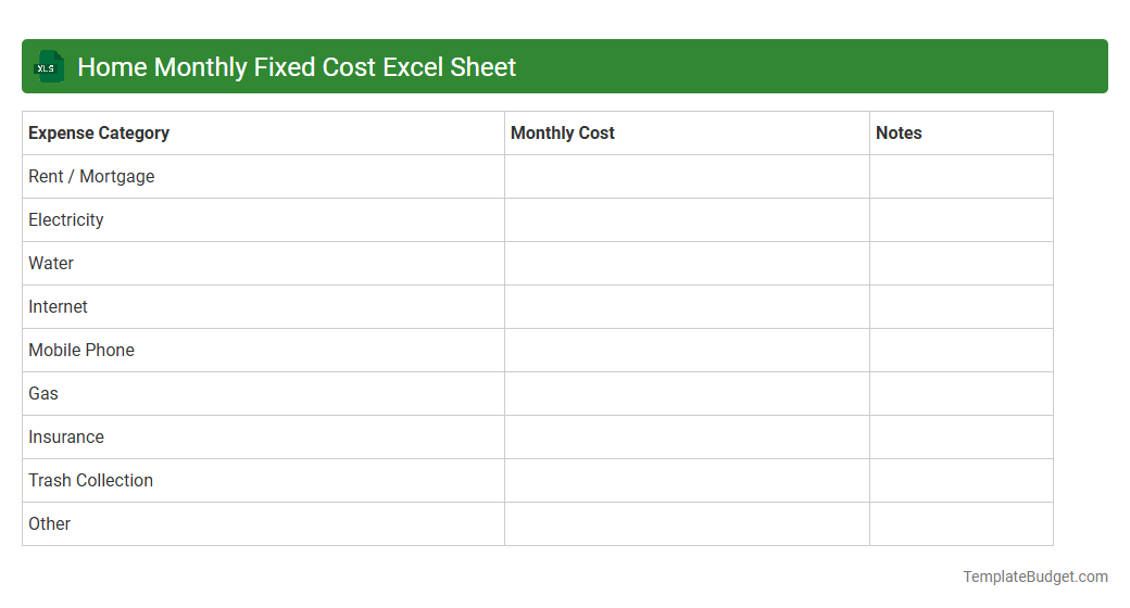Home Monthly Fixed Cost Excel Sheet