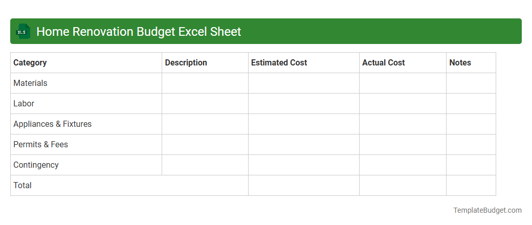 Home Renovation Budget Excel Sheet