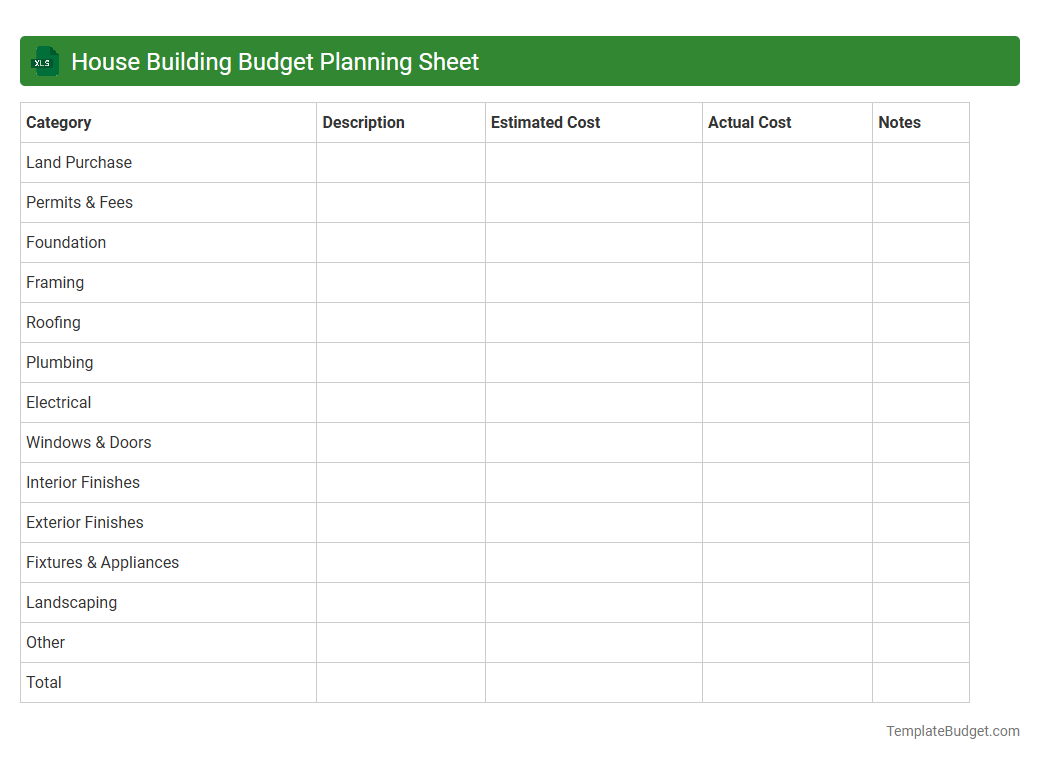 House Building Budget Planning Sheet