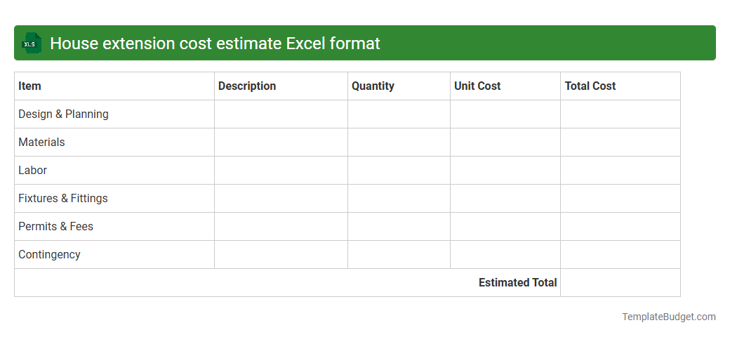House extension cost estimate Excel format
