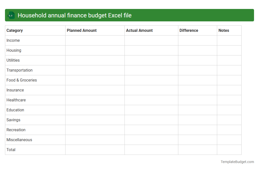 Household annual finance budget Excel file