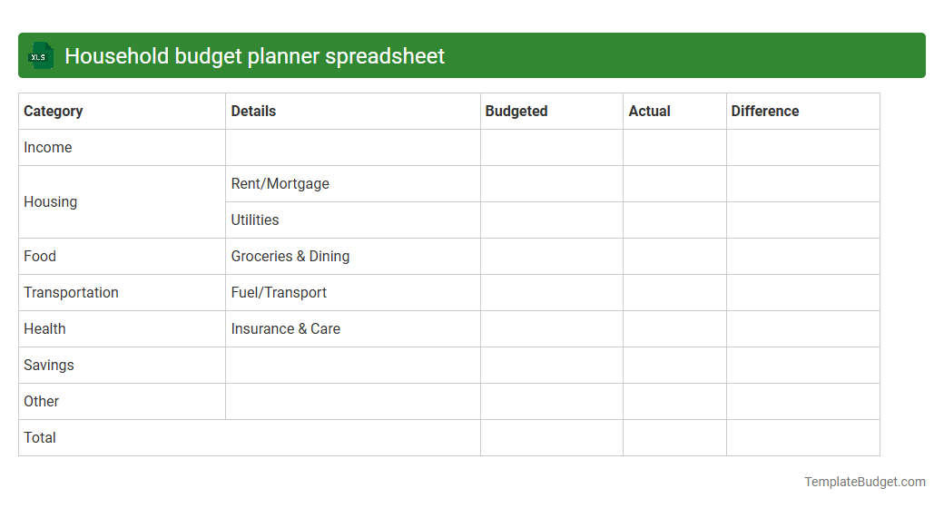 Household budget planner spreadsheet