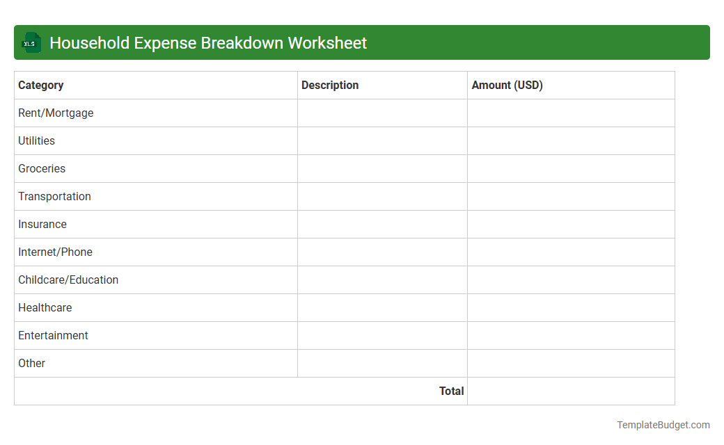 Household Expense Breakdown Worksheet