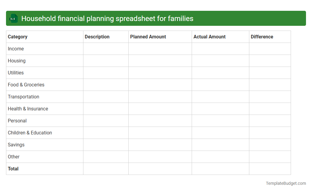 Household financial planning spreadsheet for families