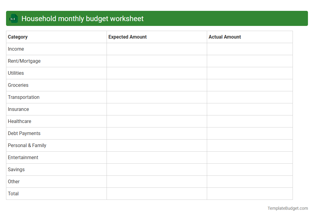 Household monthly budget worksheet