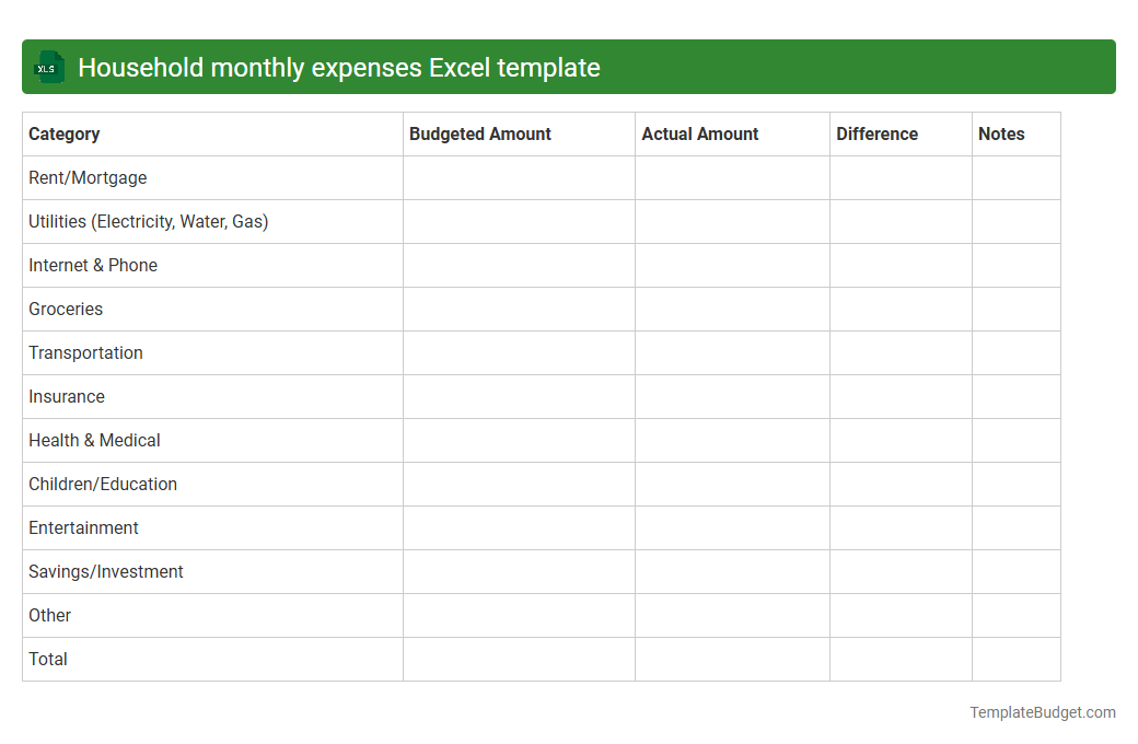 Household monthly expenses Excel template