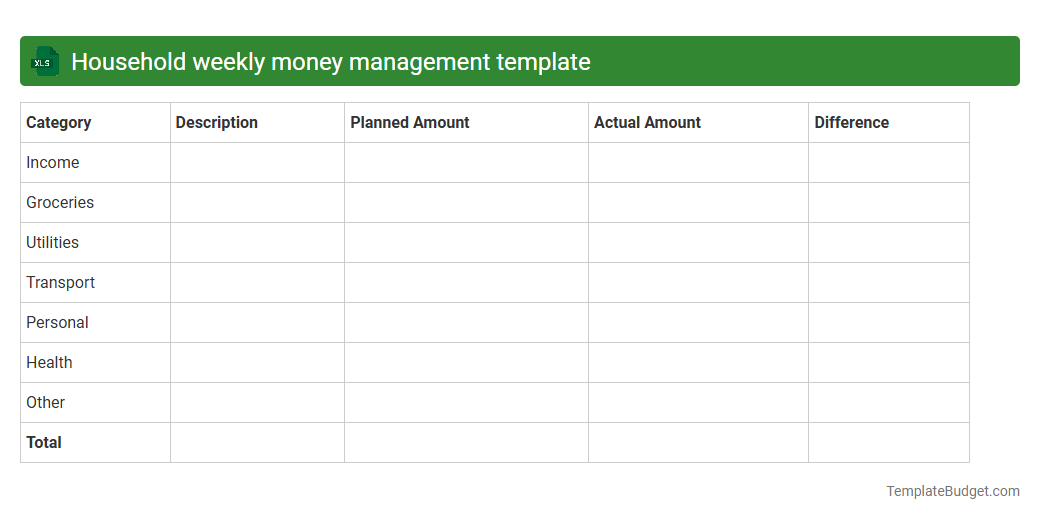 Household weekly money management template