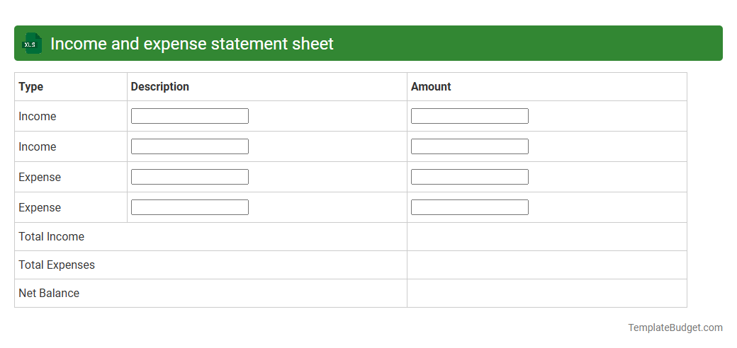 Income and expense statement sheet