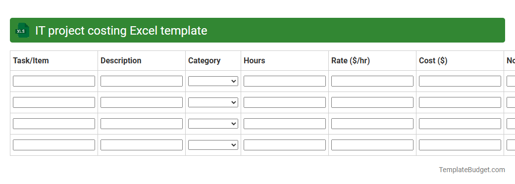 IT project costing Excel template