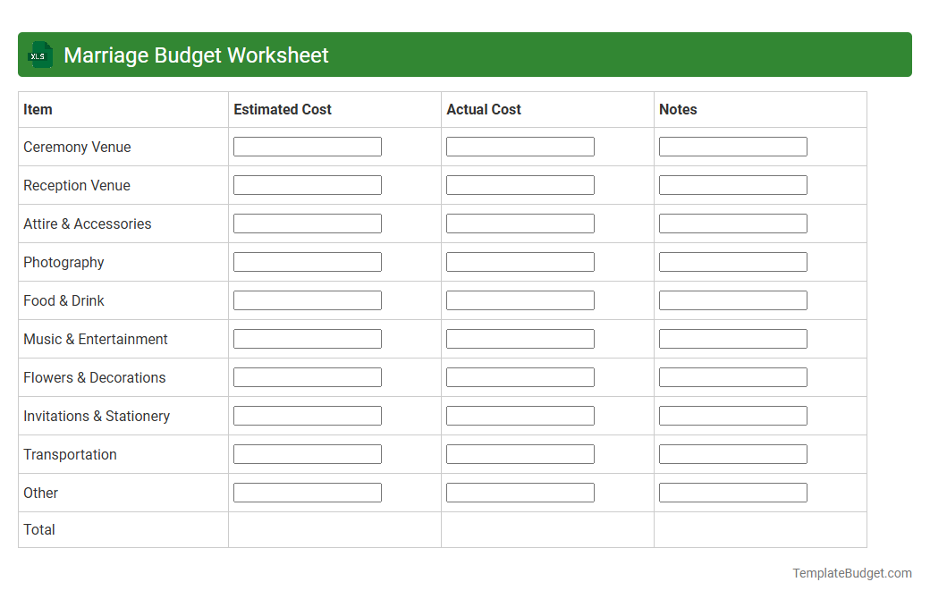Marriage Budget Worksheet