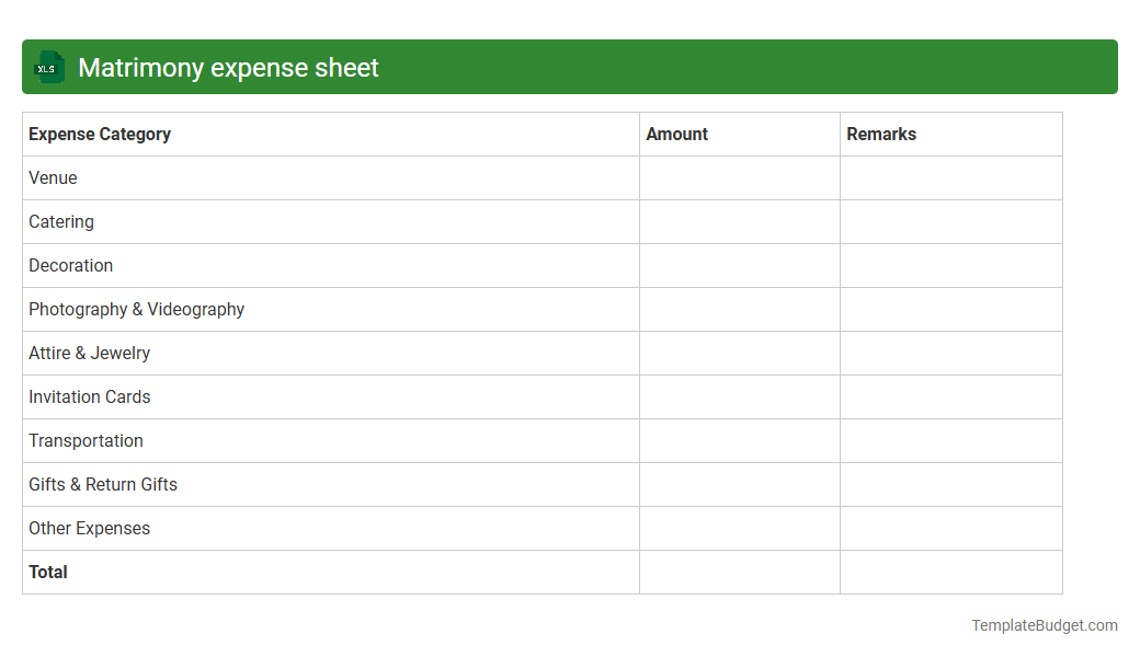 Matrimony expense sheet