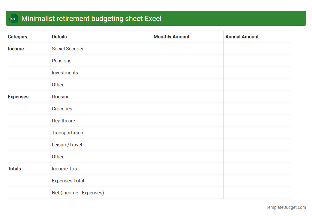 Minimalist retirement budgeting sheet Excel