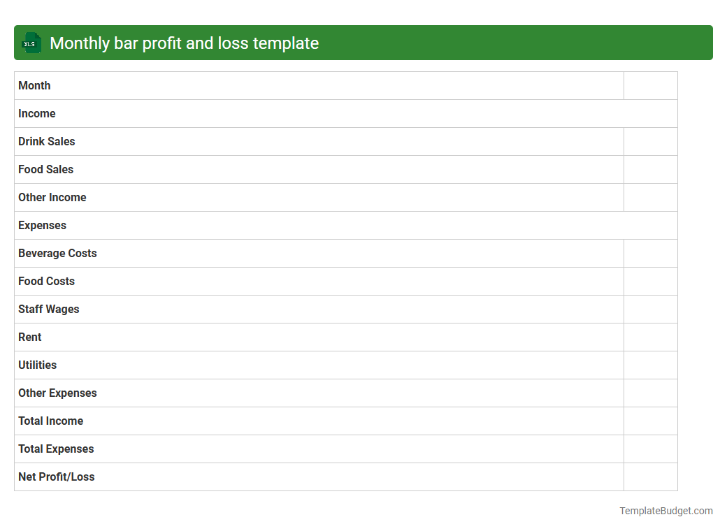 Monthly bar profit and loss template