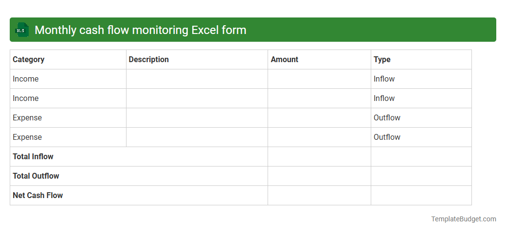 Monthly cash flow monitoring Excel form