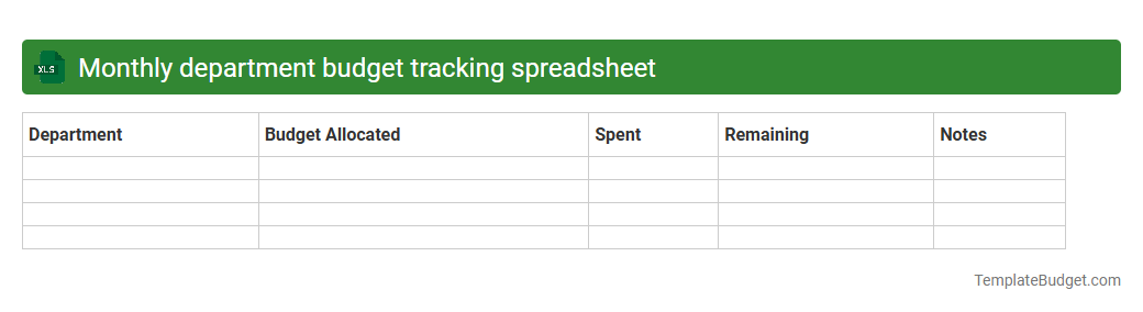 Monthly department budget tracking spreadsheet