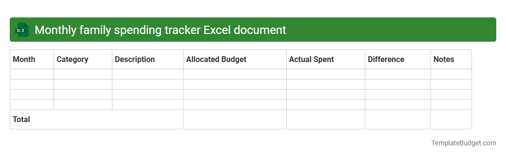 Monthly family spending tracker Excel document