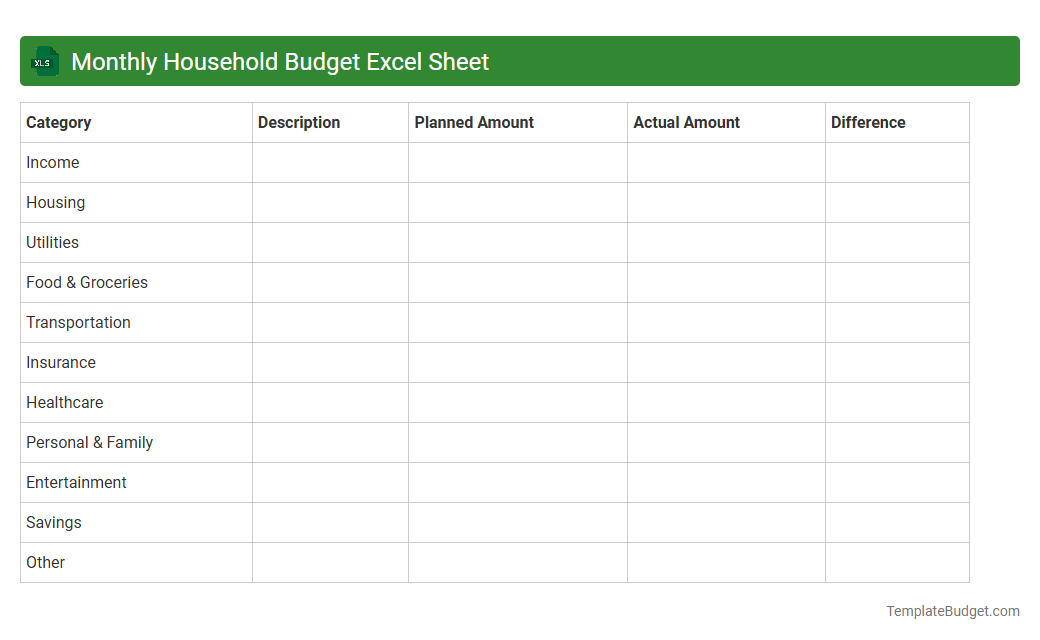 Monthly Household Budget Excel Sheet