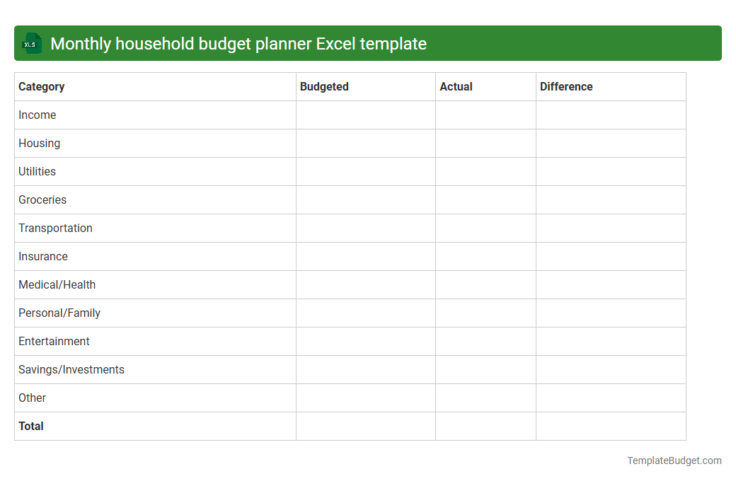Monthly household budget planner Excel template
