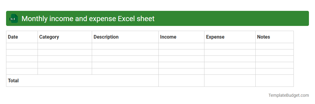 Monthly income and expense Excel sheet