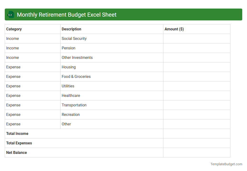 Monthly Retirement Budget Excel Sheet