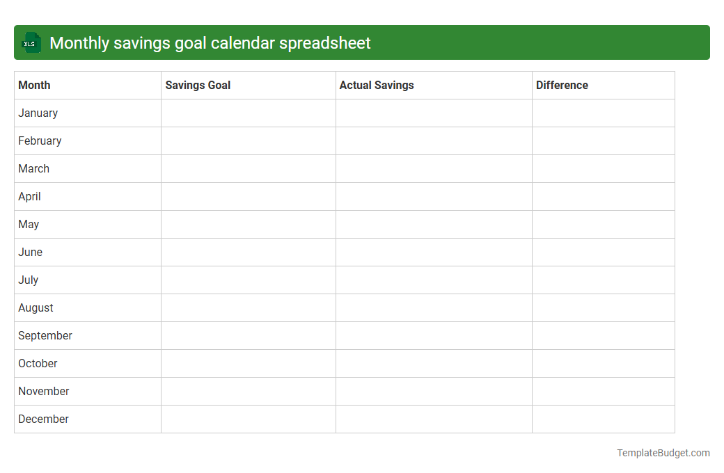 Monthly savings goal calendar spreadsheet