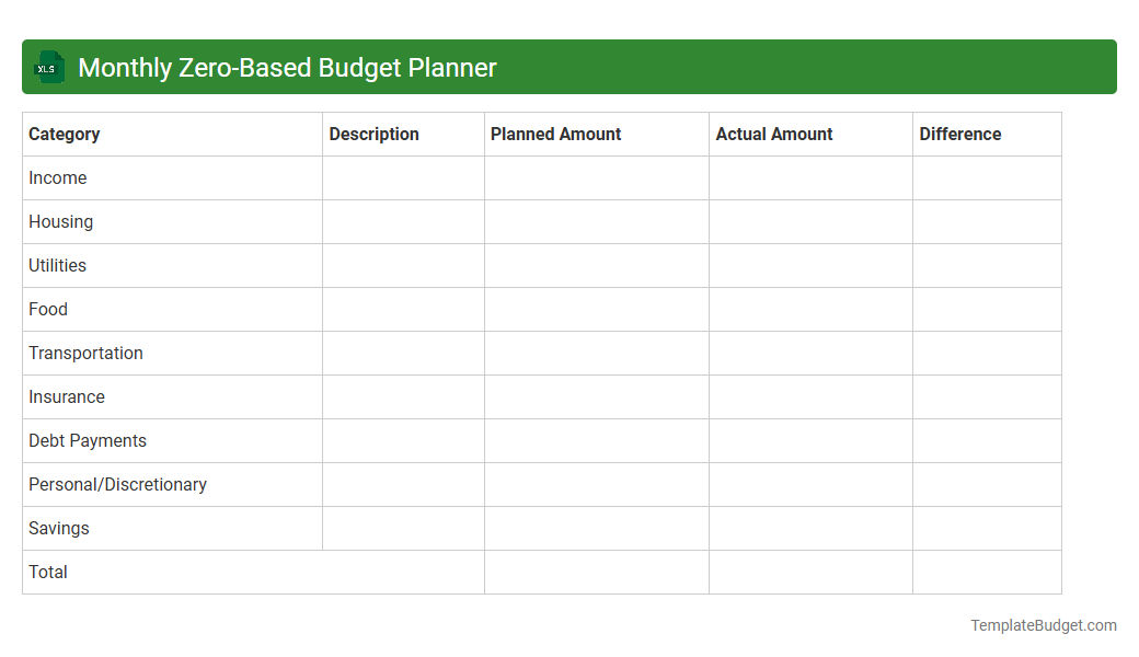 Monthly Zero-Based Budget Planner