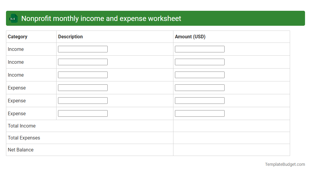 Nonprofit monthly income and expense worksheet