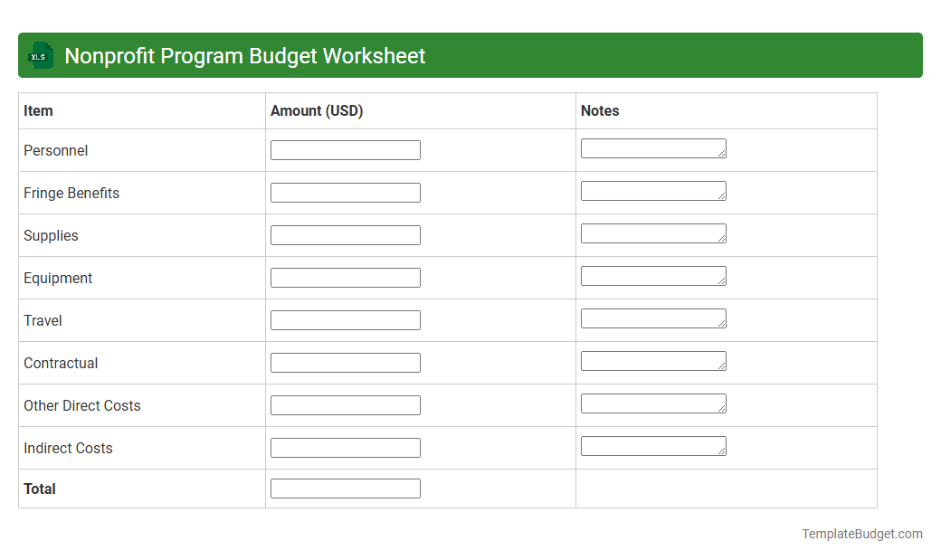 Nonprofit Program Budget Worksheet
