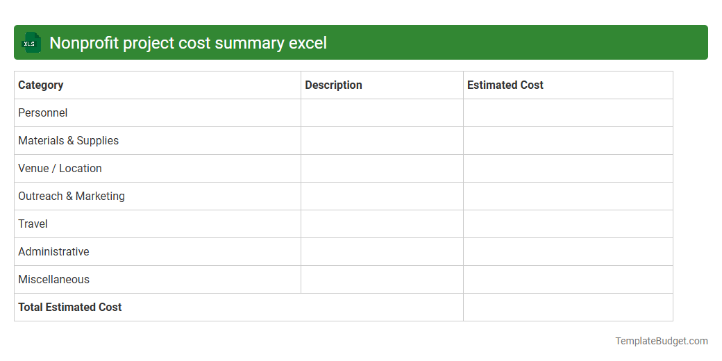 Nonprofit project cost summary excel