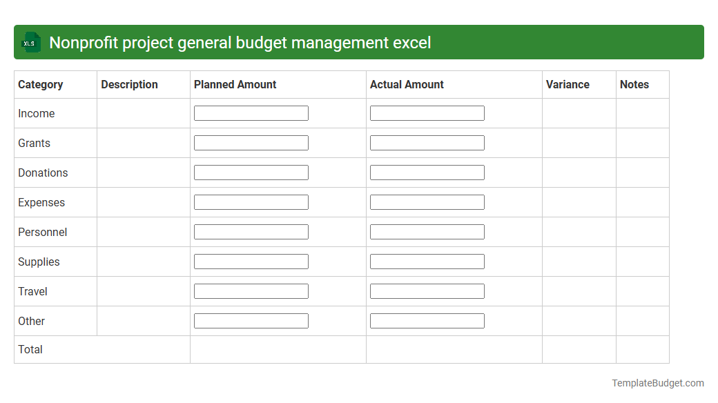 Nonprofit project general budget management excel
