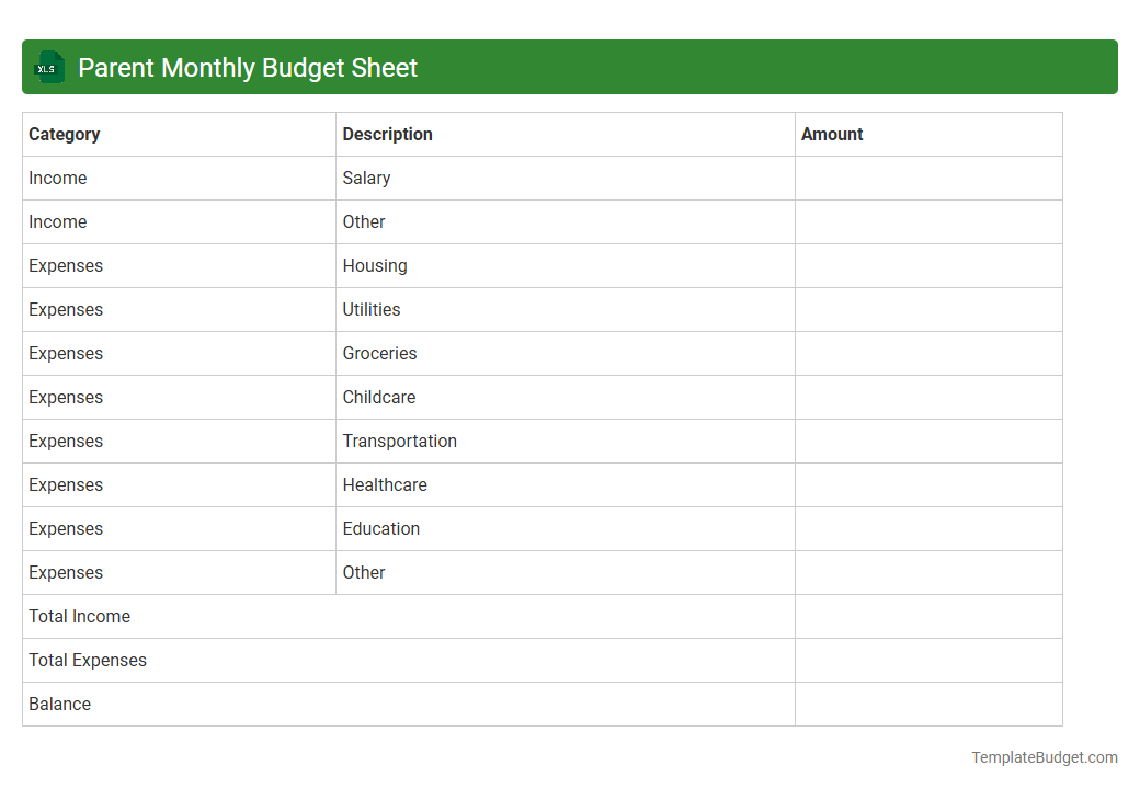 Parent Monthly Budget Sheet
