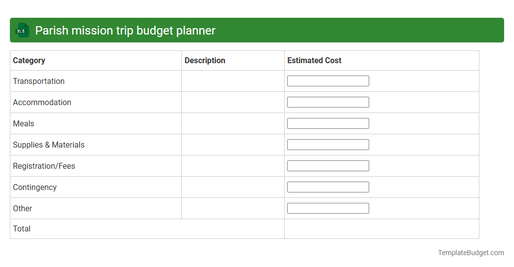 Parish mission trip budget planner