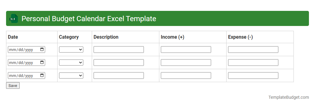 Personal Budget Calendar Excel Template