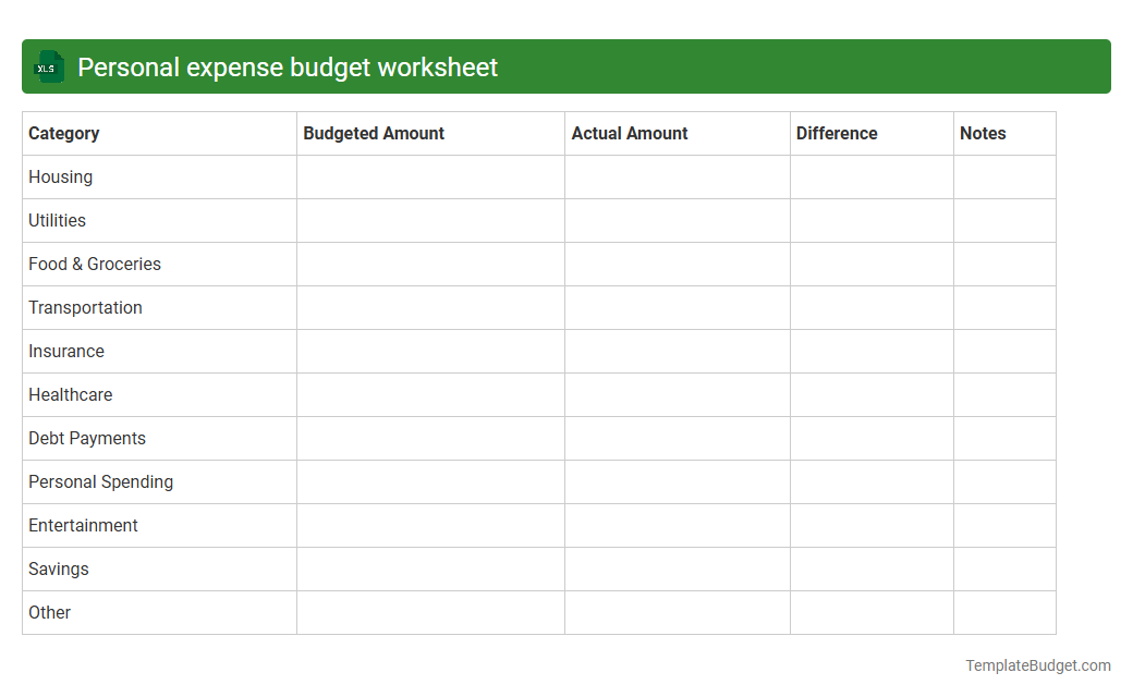 Personal expense budget worksheet
