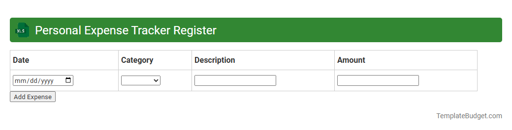 Personal Expense Tracker Register